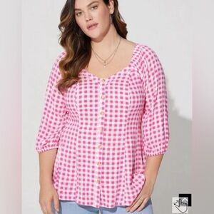 Torrid Fit & Flare Rayon Slub Button Up 3/4 Sleeve